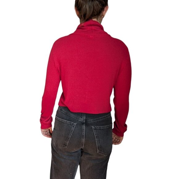Garage Red Turtleneck Ribbed Short Sweater Women Size Medium - Picture 3 of 12